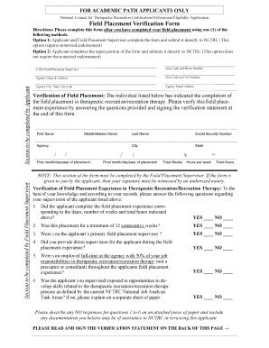 Nc Recreational Therapy Field Placement Verification Form
