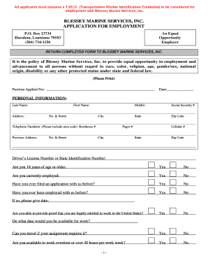 Blessey Marine Application Louisiana Form
