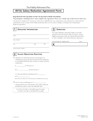 Fidelity Salary Reduction Agreement  Form
