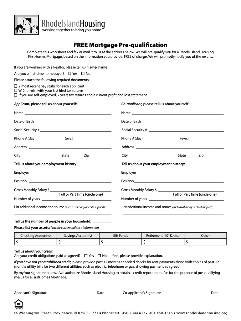 Fillable Texas Mortgage Prequalifcation Form