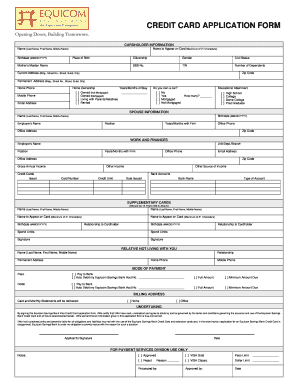 Credit Card Application Form PDF