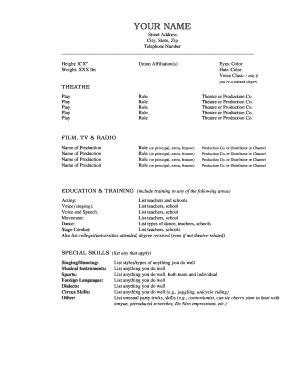 Theatre Resume Template  Form