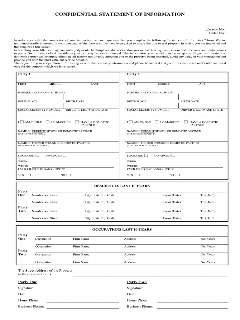 Confidential Information Form