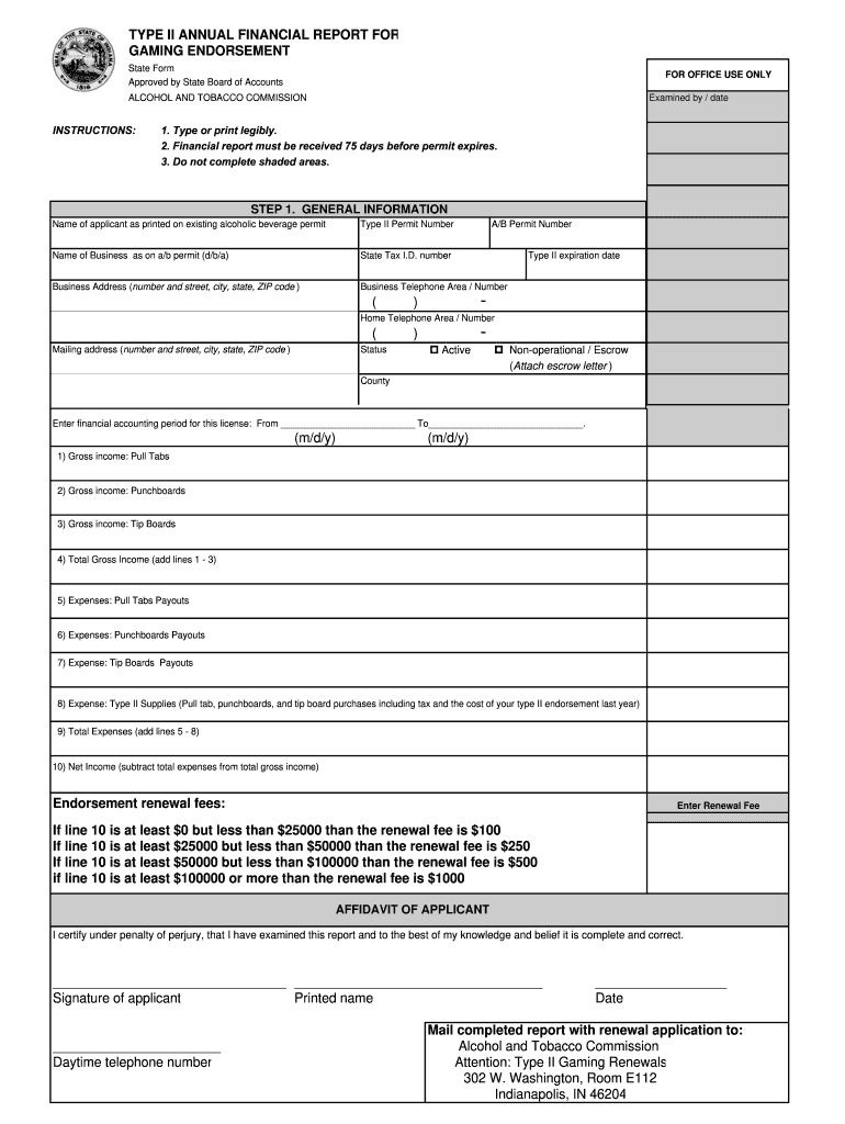 Type 2 Gaming Financial Report Indiana Atc  Form