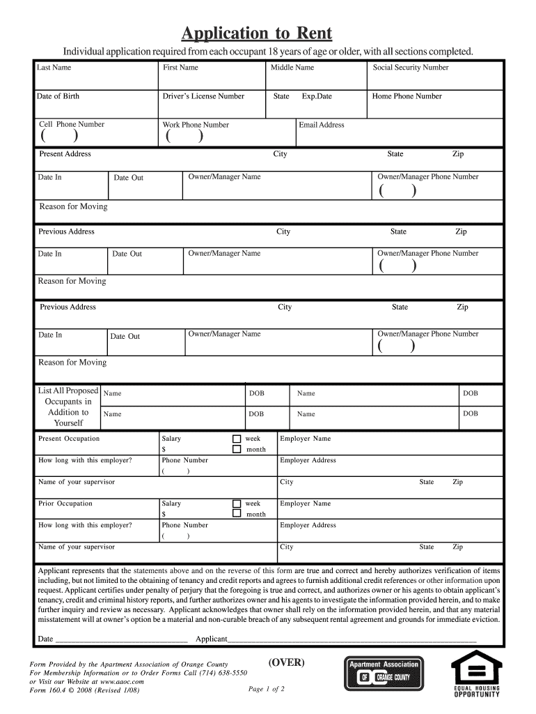 Individual Application Required from Each Occupant 18 Years of Age or Older, with All Sections Completed  Form