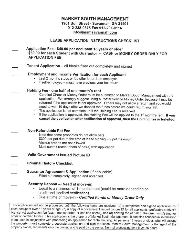  Market South Management Rental Form 2012-2024