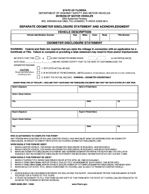  Odometer Disclosure Statement Florida 2009