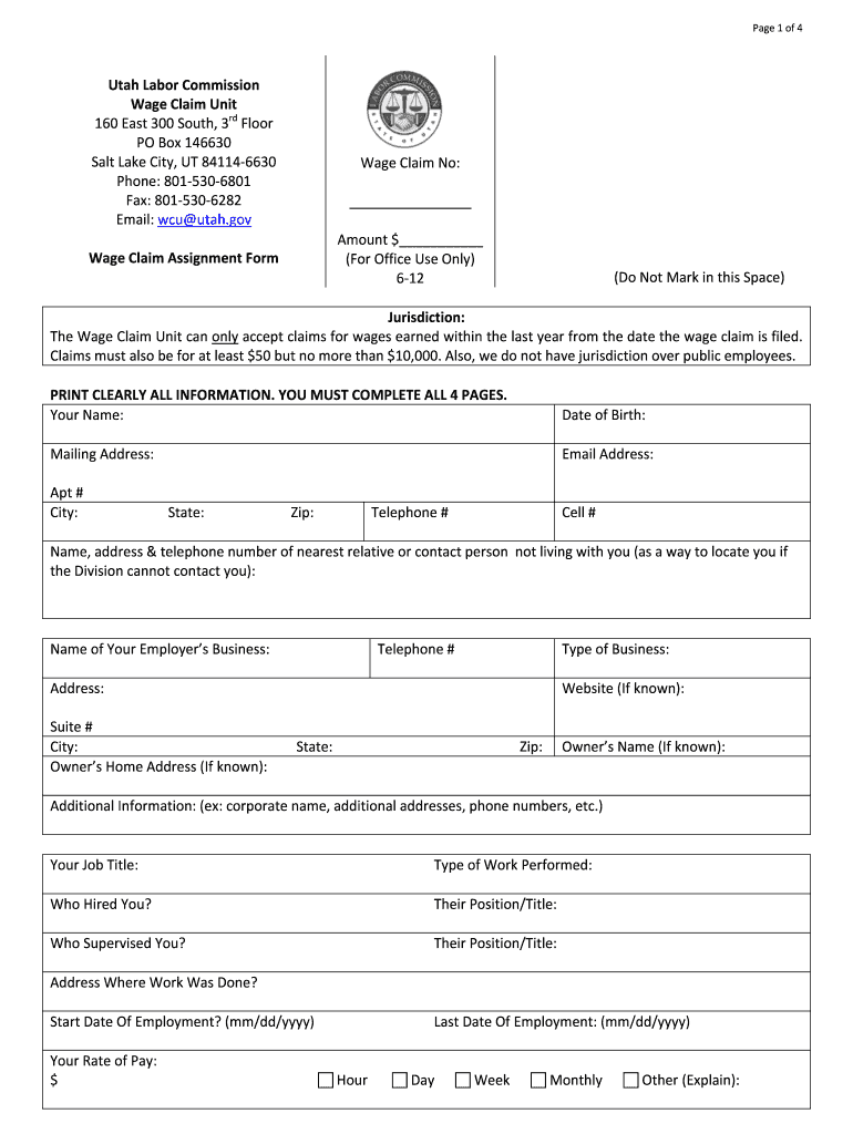Get and Sign Utah Wage Claim  Form