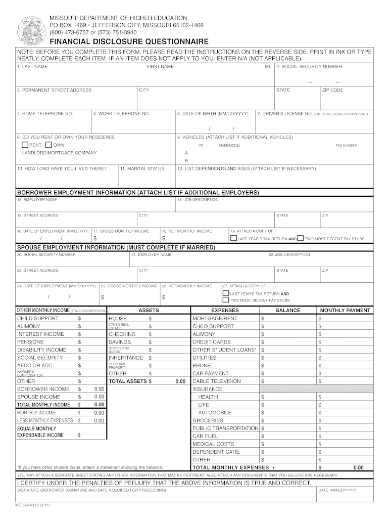  Questionnaires on Financial Disclosure Form 2011-2024