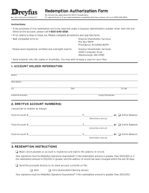 Byn Mellon Dreyfus Redemption Authorization Form