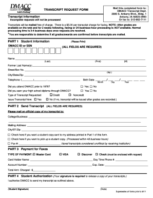 Des Moines Area Community College Transcripts  Form