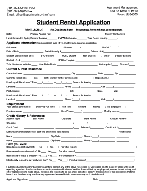 Student Rental Applications Form