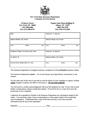 State of New York Dept of Insurance Form