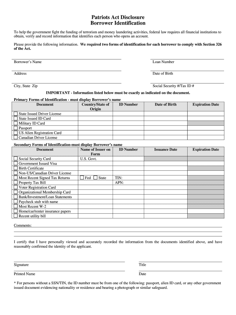 Disclosure Borrower  Form