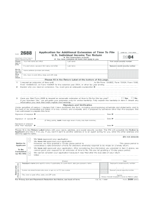 Get and Sign Form 2688 Application for Additional Extension of Time to File U S Individual Income Tax Return 2004-2022