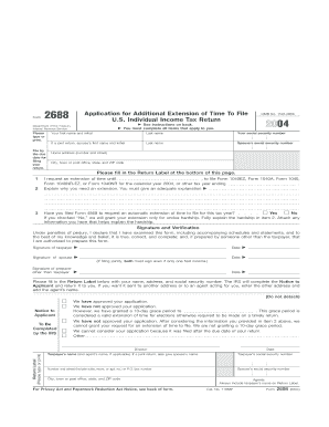  Form 2688 Application for Additional Extension of Time to File U S Individual Income Tax Return 2004-2024