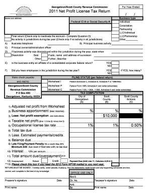 Georgetown Net Profit License Tax Return  Form