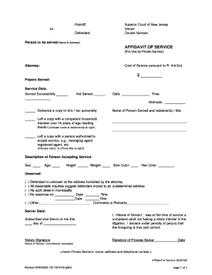 Affidavit of Service Nj  Form