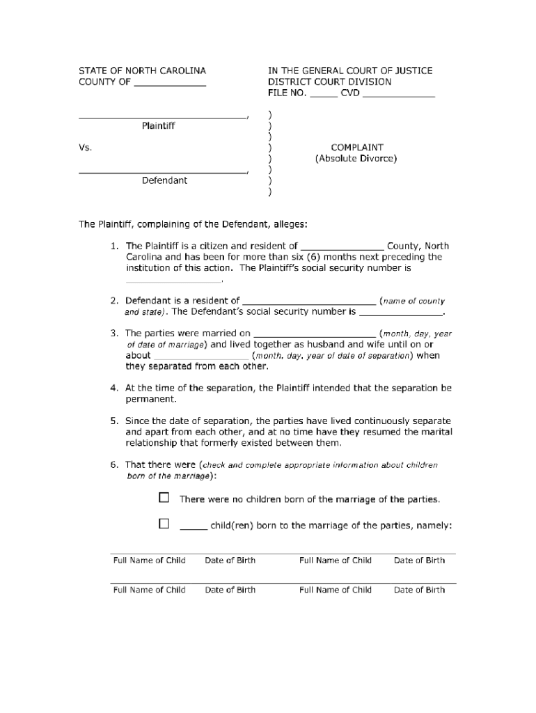 Divorce Forms Nc