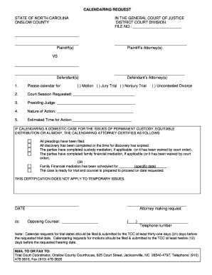 Onslow County Criminal Court Calendar  Form