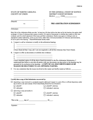 North Carolina Pre Arbitration Submission Form