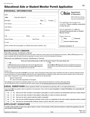 Student Monitor Permit Ohio  Form