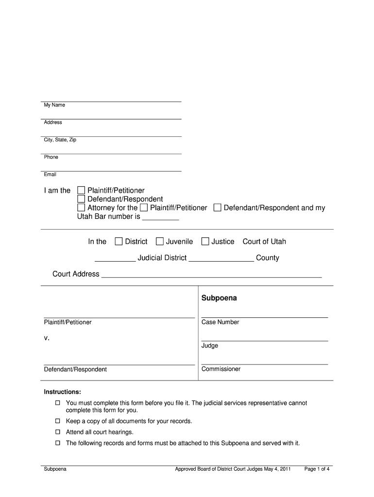 Utah Subpoena Form