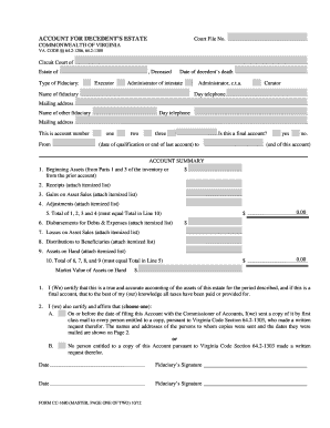 Form for Descedents Estate in Va