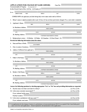  APPLICATION for CHANGE of NAME MINOR Courts State Va 2011