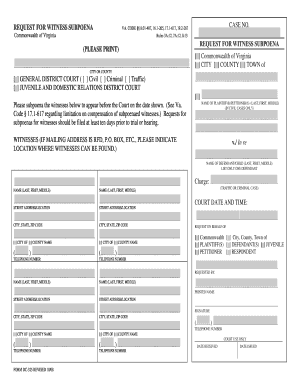 Subpoena Paternity Witness Form California