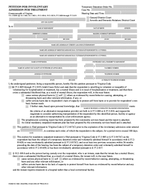 Petition for Involuntary Admission for Treatment Virginia Form