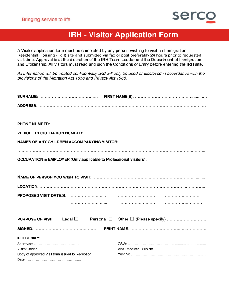 Villawood Detention Centre Visiting Booking  Form