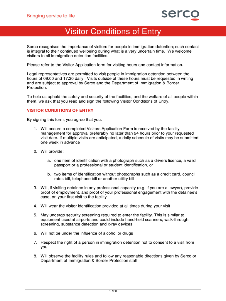 Villawood Detention Centre Visiting Booking  Form