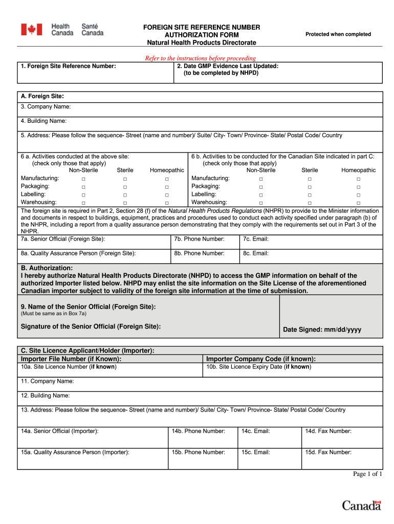 Foreign Site Number  Form