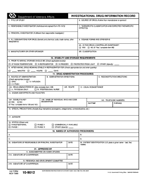 VA Investigational Drug Information Record Form 10 9012 Etsu