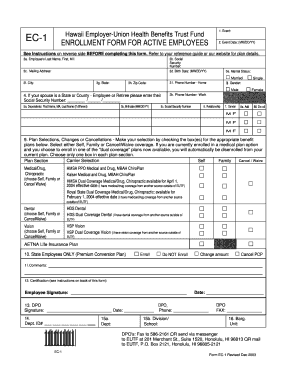  ENROLLMENT FORM for ACTIVE EMPLOYEES Hawaii 2003