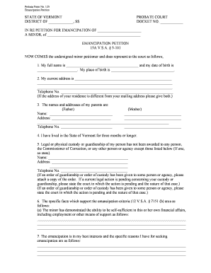 Emancipation Petition and Instructions Vermont Judiciary Vermontjudiciary  Form