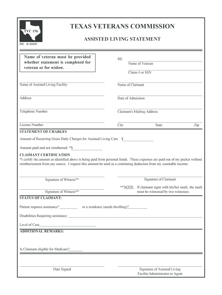 Texas Veterans Commission Nursing Home Statement Form