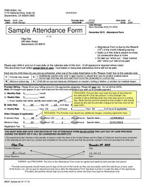 Child Action  Form