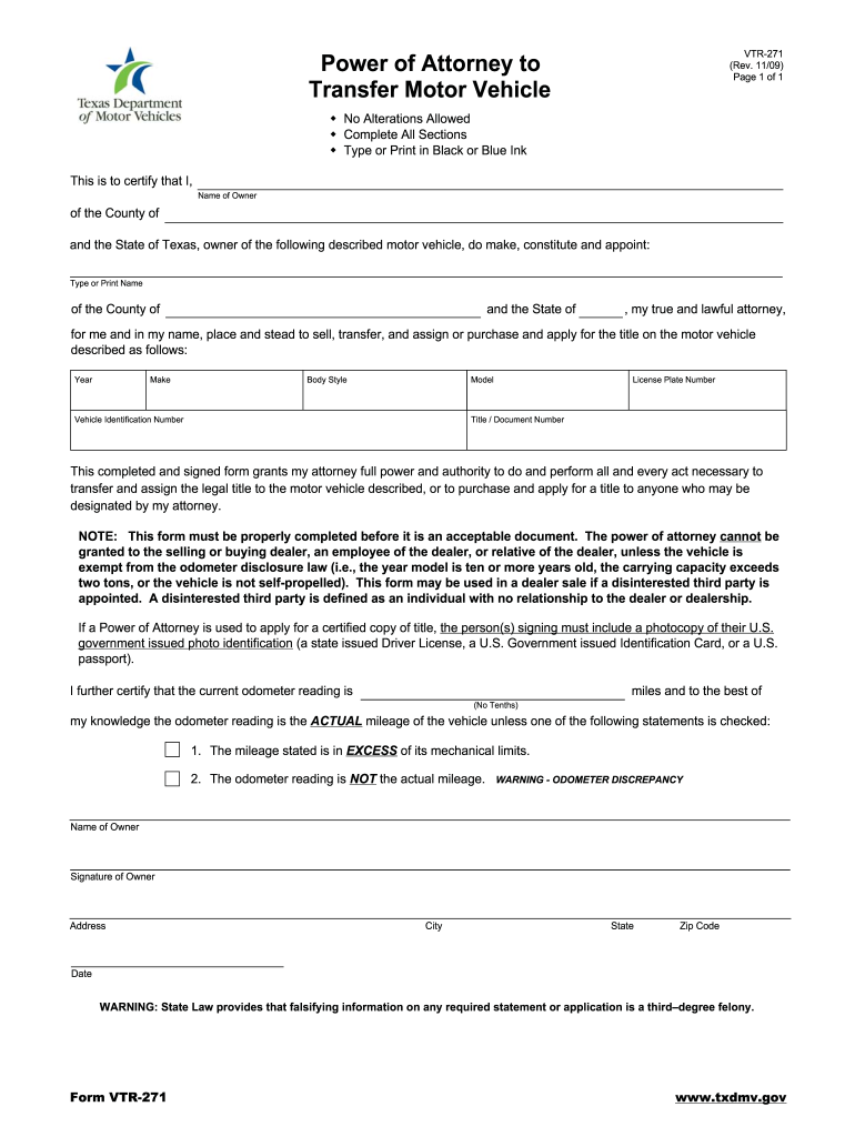  Vtr 271 Rev 1109  Form 2009