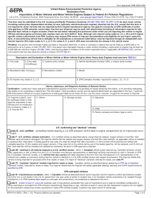 Form Approved O M B 2060 0095 United States Environmental Protection Agency Declaration Form Importation of Motor Vehicles and M