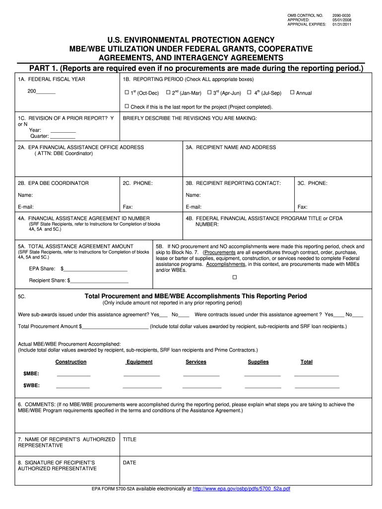  EPA Form 5700 52a  US Environmental Protection Agency  Epa 2011