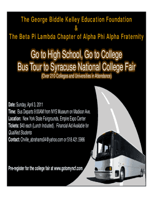 Go to High School, Go to College Bus Tour to Syracuse National Gbkfoundation  Form