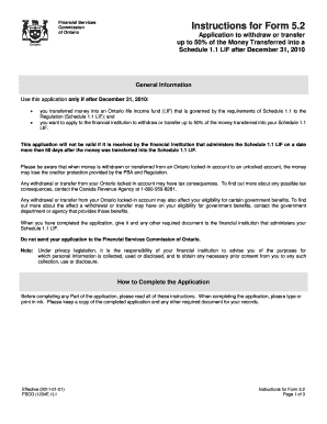 Form 5 2 Application to Withdraw or Transfer Up to 50 of the Money Transferred into a Schedule 1 1 Lif