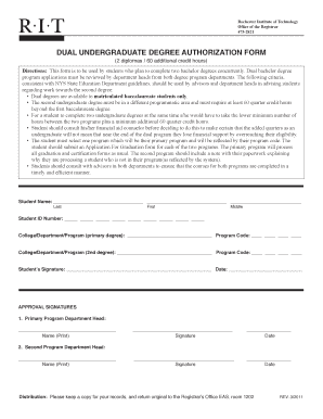 Dual Undergraduate Degree Authorization Form Rochester Institute