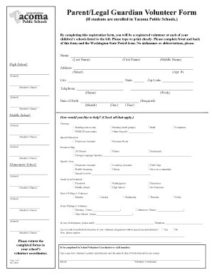 Tacoma Public Schools Volunteer Application Form