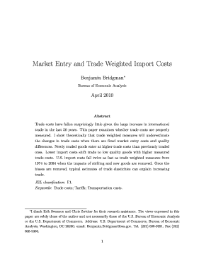 Market Entry and Trade Weighted Import Costs  Form