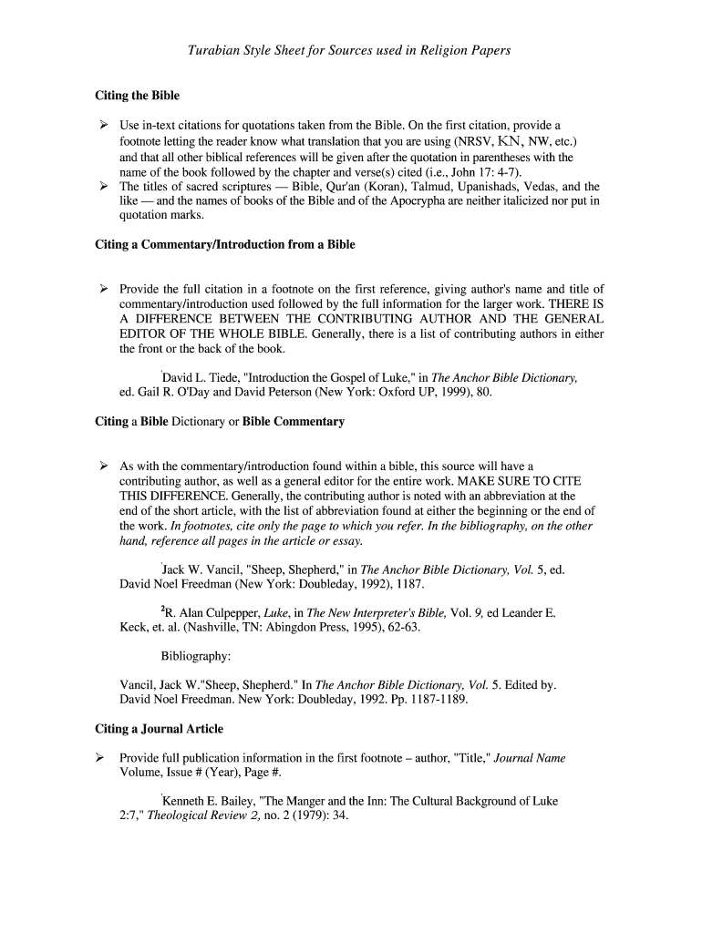 Turabian Style Sheet for Sources Used in Religion Papers  Form