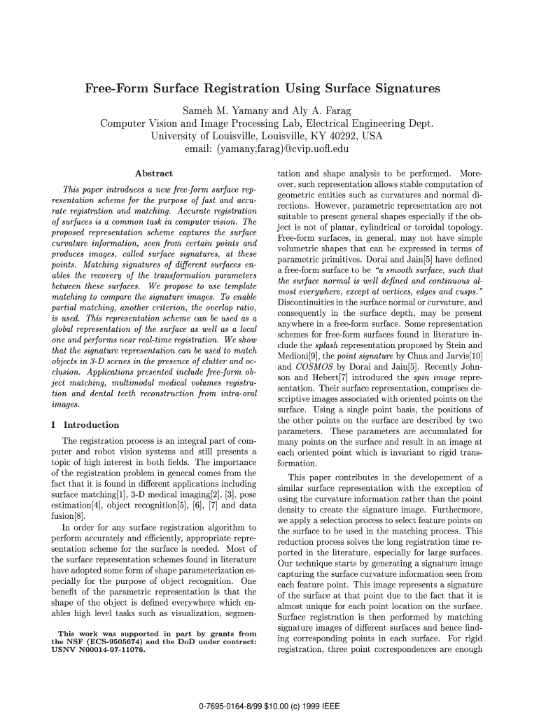 Form Surface Registration Using Surface Signatures Cvip Uofl