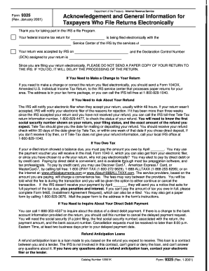 Form 9325 Rev January Acknowledgement and General Information for Taxpayers Who File Returns Electronically